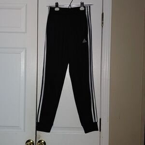 Adidas black white 3 striped track soccer pants Sz M ( 10/12)